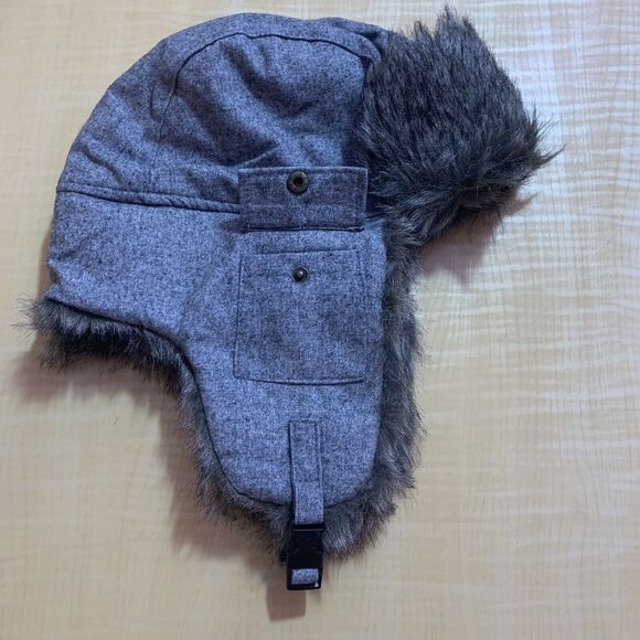 Trapper Aviator Ear-Flaps Hat Boys Big Kids Gray Pocket Faux-Fur Winter Cotton - Picture 16 of 16
